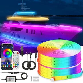 80FT Marine Boat Led Strip Lights, IP67 Waterproof APP Remote Control Pontoon Lights 12V RGB Boat Interior Deck Lights with Extension Cable for Bass Boat, Fishing Boat, Yacht