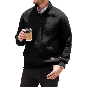 Comdecevis Men's Quilted Sweatshirt Casual Long Sleeve Outdoor Mock Neck Button Pullover Sweatshirts
