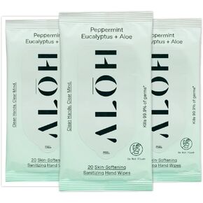 ALŌH Lavender Rosewood + Aloe Sanitizing Hand Wipes - Clean Hands, Clear Mind - On The Go Hand Sanitizer Wipes for Kids and Adults - Travel Size 3 Pack, 20ct Wipes (60 wipes) in Kuwait