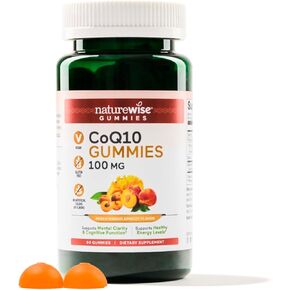 NatureWise CoQ10 Gummies 100mg - Peach Mango Flavor - Supplement for Heart Health & Antioxidant Activity - Pectin-Based Gummies, Vegan, Soy and Gluten-Free, Non-GMO - 60 Count[1-Month Supply]