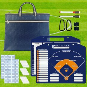 Magnetic Baseball Coach Clipboard Kits，Double-Sided erasable Sturdy Baseball Command Boards with Bag and 30 Lineup Cards,Advanced Tactical Coach Baseball Magnetic Board
