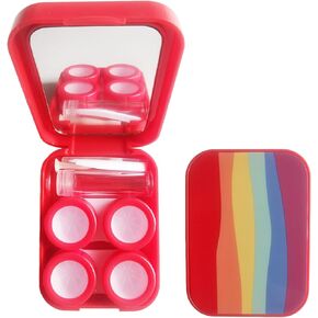 Xeahung Red Contact Lens Case Travel Kit Portable Contact Case with Mirror Tweezers Remover Tool Solution Bottle for Daily Outdoor Office (Red)
