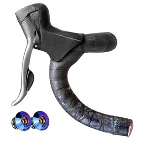 GORIX Bar Tape Handlebar Grip Wrap+2 Bar Oil Slick Plug Black Road Bike Bicycle Cycling (Gwabi)