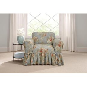 SURE FIT Waverly Ballad Bouquet 1 Piece Chair Slipcover in Robin's Egg