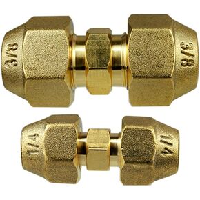 2Pieces Copper Pipe Extension Joint Connectors for Air Conditioning Pipe Coupling Adapters with Flare Nuts and Connectors for Copper Tube Diameter 3/8 and 1/4-Inch