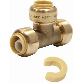 (Pack of 2) EFIELD 1/2 Inch Tee Push-Fit Fitting to Connect Pex, Copper With Disconnect Clip, CPVC