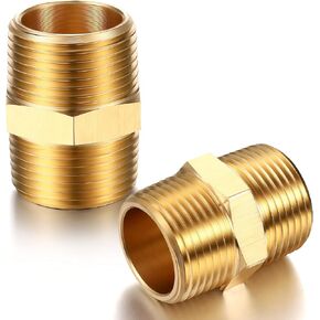 2 Pieces Brass Pipe Fitting 3/4 x 3/4 Inch NPT Brass Hex Nipple Male Pipe Adapter, Straight Connector Pipe Fitting