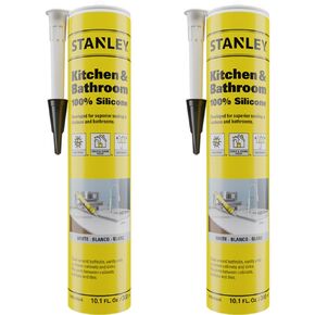 Stanley Kitchen & Bathroom 100% Silicone Caulk - 100% Waterproof Sealant and Adhesive for Kitchen and Bathroom, Bathtub, Shower and Sink, 10.1 fl. oz. Clear, 2 Pack