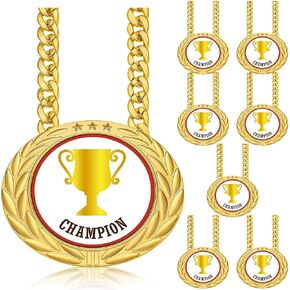 8 Pcs Custom Turnover Chain Medal MVP Chain 6 Inch Rigid Plastic Award Medal Champion with Gold Chain Personalize with Your Own Logo Champion Medal for Football League Award Sports Activity