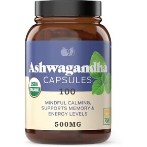 Complete Natural Products Organic Ashwagandha Capsules - 100 Capsules 500mg Pure Organic Ashwagandha Supplement for Calming Support