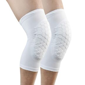 Knee Pads EVA Padded Crashproof Leg Sleeve Compression Knee Braces (1 Pair) Youth & Adult - Basketball Football Volleyball-White