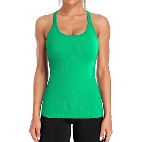 ATTRACO Women's Sports Bra Tank Top Racerback Gym Exercise Workout Yoga Tanks Green L