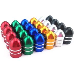 yueton 24pcs Colorful Stripe Bullet Aluminum Bicycle Bike Tire American Style Schrader Valve Caps Dust Covers