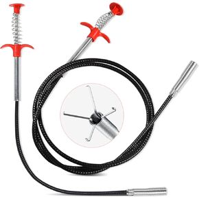 2Pack Flexible Plumbing Grabber Claw Pick Up Reacher Tool,Sewer Cleaning Hook,4 Claws Bendable Hose Pickup Reaching Assist Tool for Litter Pick, Home Sink, Drains, Toilet (61 in+23 in)
