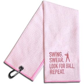 Swing Swear Look for Embroidered Pink Golf Towel, Funny Golf Towel for Golf Bag with Clip, Birthday Retirement Gift for Grandma Mom Sister Golf Fan Golfer, Women Golf Towel, Ladies Golf Towel in Kuwait