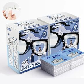 Pack of 200 Anti Fog Wipes for Glasses,Eye-Glasses Cleaning Disposable Wiping Paper,Camera Lens Cleaner Pre-moistened Individually Wrapped Eyeglasses Sunglass (2)