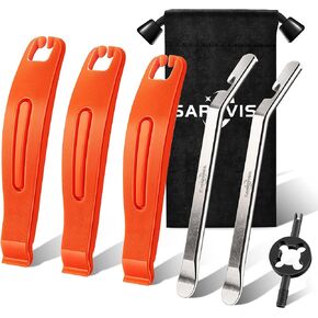 Bike Tire Levers| 3-Pcs Ultra Strong Tire Levers & 2-Pcs Stainless Steel Tire Spoons, Bike Tire Removal Tool for Road or Mountain Bike Tires, Must Have Bike Tire Tool in Bike Tire Repair Kit