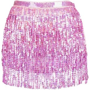 SISKIN Sequin Wrap Skirt Belly Dance Hip Scarf Tassel Skirt Sparkly Fringe Skirts Rave Costume for Women Girls