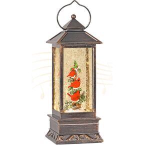 Cardinal Snow Globe, 12 Inch Musical Snow Globe Lantern, Lighted Christmas Snow Globes with Swirling Glitter, USB and Battery Operated Lantern for Home Decor, Christmas Decoration