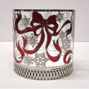 Bath & Body Works 3 Wick Candle Holder Sleeve Red Bows & Snowflakes
