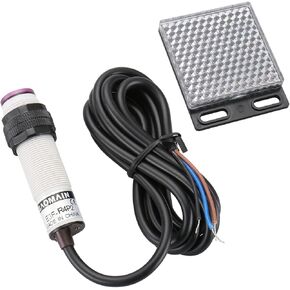 Baomain Photoelectric Sensor E3F-R4P2 Retroreflective Optical Sensor Switch DC 10-30V PNP NC Sensing Distance 4m with Reflector Panel