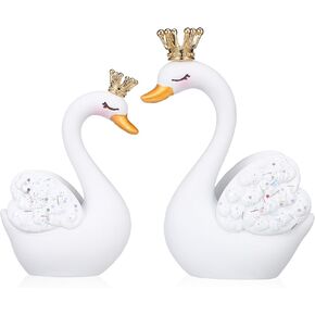 Amosfun Car Swan Figurines Swan Birthday Cake Topper Couple Swan Statue Mini Swan Figurines Swan Model Resin Crown Swans Sculpture Doll ations for Wedding Baby Shower Party Supplies