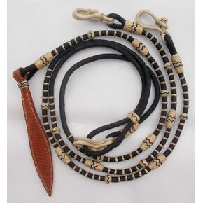 New Black Rope Natural Knots Raw Hide Leather Horse Tack Hand-Braided Romal Romel Reins Hand Made Ranch Rope/Rope Reins-8.5 Ft Rein, 52' Romel