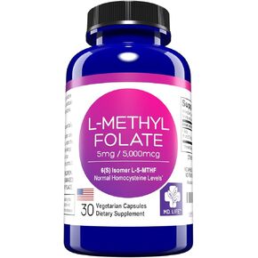MD Life L-Methylfolate 5mg - Professional-Grade Active Methylfolate Supplement - Maximum Potency MTHFR Supplements - L methylfolate 5mg 30 Capsules - Essential Amino Acids