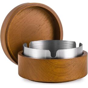 Wooden Cigarette Ashtray With Lid, Smokeless Ashtray Stainless Steel Liner Smell Proof, Windproof Cigarettes Ash Tray Portable For Indoor Outdoor Outside Patio in Saudi Arabia