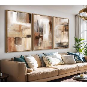 Large Framed Wall Art - Natural Float Framed Brown Abstract Canvas Picturtes for Living Room Decor Sepia Abstract Painting Artwork Prints for Bedroom Kitchen Home Office Decor 72" X 36" Set of 3