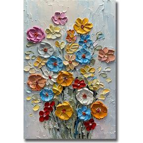 V-inspire Art,24 x 36 Inches Modern Abstract Hand Painted Colorful Bouquet Oil Painting on Canvas Abstract Wall Art for Living Room Bedroom Dining Room Home Decor