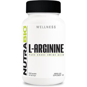 NutraBio L-Arginine Supplement, 750mg – Nitric Oxide Precursor, Supports Blood Flow, Vascular Health, and Muscle Growth, 120 Capsules