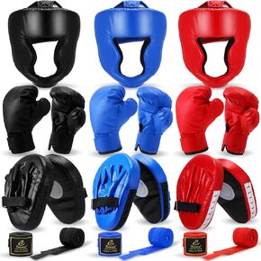 مجموعة معدات ملاكمة للأطفال مكونة من 12 قطعة، 3 أزواج من قفازات الملاكمة للأطفال، 3 قطع من أغطية رأس الملاكمة، 3 أزواج من قفازات الملاكمة و3 قطع من أربطة اليد للملاكمة للأطفال المبتدئين والأطفال من سن 6 إلى 18 عامًا in Kuwait