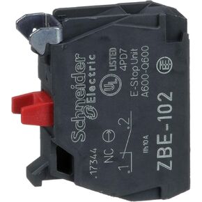 Schneider Electric ZBE102 Harmony XB4 Single Contact Block for Industrial Machines and Manufacturing, Screw Clamp Terminal, 1NC, Silver Alloy
