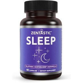 Zentastic Sleep Aid - Non Habit Forming for Healthy Sleep - Melatonin, Valerian, Suntheanine, Magnesium, Herbals, & More - Natural Sleep Aid for Adults - Sleeping Pills - Made in USA, 60 Capsules