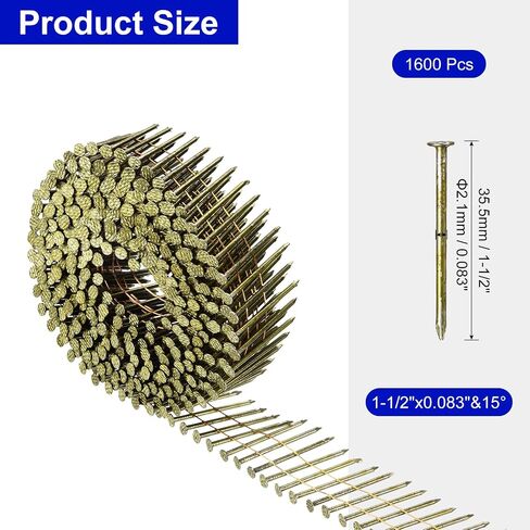 uxcell 1600 Count Siding Nails 1-1/2" x 0.083" 15-Degree Ring Shank Full Round Head Collated Wire Coil for Lath and Sheathing Materials in Saudi Arabia