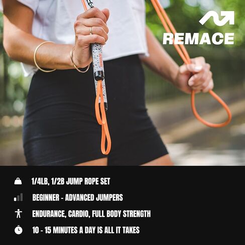 Level 1 Weighted Jump Rope Set - (1/4LB, 1/2LB) Workout Ropes - For Fitness, Exercise and Boxing - Speed Ropes For Beginner to Intermediate Jumpers - Two Ropes Included in Saudi Arabia