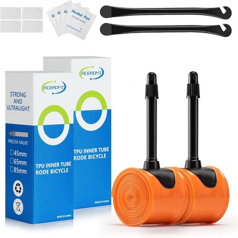 2-Pack ACEROMT TPU Inner Tube 700c x 18c-32c with 45mm 65mm 85mm Presta Valves, 28g Lightweight 700c Bike Tube TPU Portable Spare Bike Tube with Bike Tire Levers and Bike Tire Patch Kit in Saudi Arabia