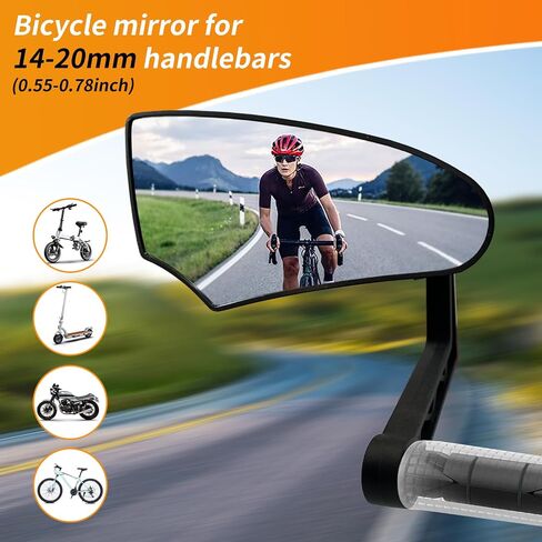 Bike Mirror 2 PCS,HD Glass Bicycle Mirrors for Handlebar Mount, Bar End Bike Rear View Mirror, Scratch Resistant Handlebar Mirror for E-bike, Cycle Rearview Mirror (0.55-0.78") in Saudi Arabia