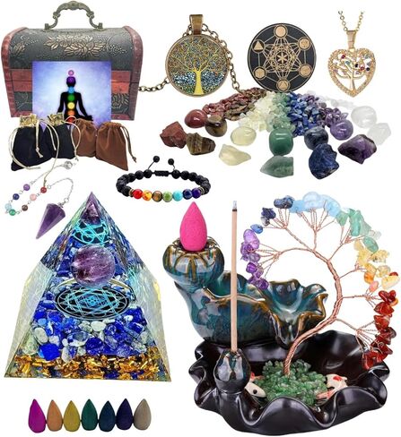 Chakra Set Healing Crystals Set, Natural Real Crystals and Healing Stones Set for Yoga, Meditation, Chakra Balancing, Wellness, Spiritual Protection, Calming, Good Luck Gifts for Women in Saudi Arabia