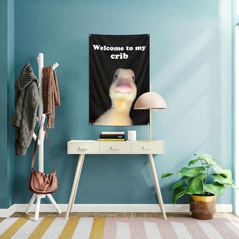 Generic مرحبًا بكم في My Crib Tapestry 2X3 Feet أعلام مضحكة مع 4 حلقات نحاسية للرجال كهف جدار الكلية ديكور غرفة النوم، في الهواء الطلق، والحفلات، أسود in Kuwait