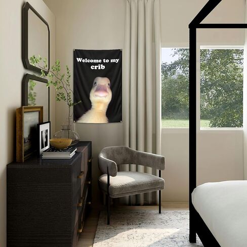 Generic مرحبًا بكم في My Crib Tapestry 2X3 Feet أعلام مضحكة مع 4 حلقات نحاسية للرجال كهف جدار الكلية ديكور غرفة النوم، في الهواء الطلق، والحفلات، أسود in Kuwait