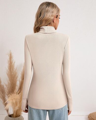 Huukeay 3 Pack Women's Long Sleeve Turtleneck Tops, Slim Fit Ribbed Pullover with Thumbhole Mock Neck T-shirts Underwear Top in Kuwait