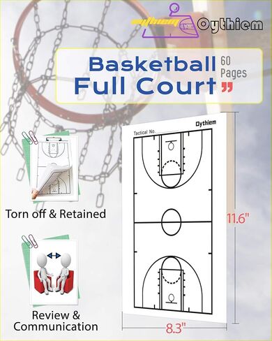 Basketball Coaching Board, Tear-Off Basketball Full Court-60 Page, Basketball White Board for Coaches, Perfect Match Gel Pen, Markers, A4 Board Clip. Clipboard for Coaches, Coaching Equipment in Saudi Arabia