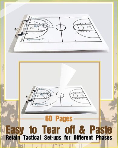 Basketball Coaching Board, Tear-Off Basketball Full Court-60 Page, Basketball White Board for Coaches, Perfect Match Gel Pen, Markers, A4 Board Clip. Clipboard for Coaches, Coaching Equipment in Saudi Arabia