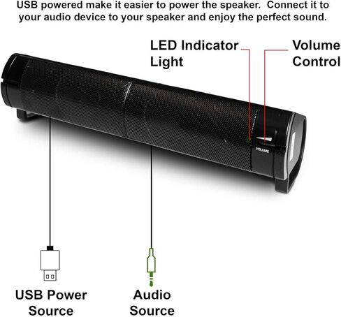 Desktop Compact USB Powered Wired Multimedia Mini Stereo Sound Bar 3.5mm Audio Jack Blue LED 2.5 Watts Speaker in Saudi Arabia