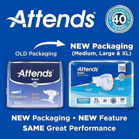 Attends Adult Incontinence Disposable Briefs, Large, 44"-58" Waist with Tab Closures, Maximum Absorbency Core and Breathable Materials, 72ct Case in Saudi Arabia