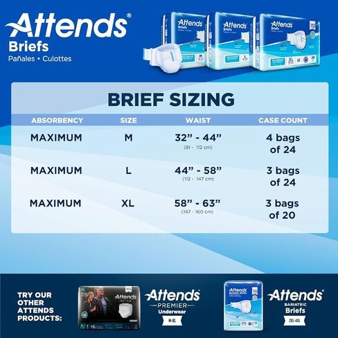 Attends Adult Incontinence Disposable Briefs, Large, 44"-58" Waist with Tab Closures, Maximum Absorbency Core and Breathable Materials, 72ct Case in Saudi Arabia