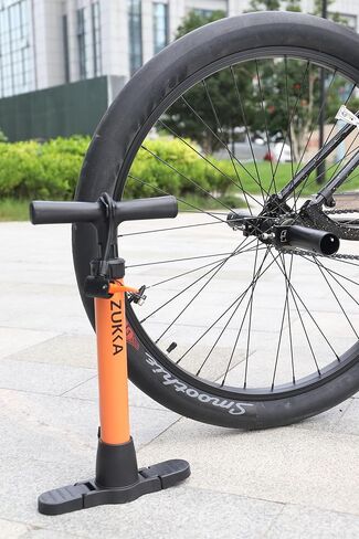 مضخة أرضية الدراجة بدون مقياس ورأس صمام ذكي، مضخة دراجة ضغط عالي 160 رطل لكل بوصة مربعة، برتقالي in Kuwait