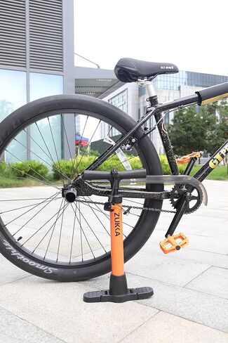 مضخة أرضية الدراجة بدون مقياس ورأس صمام ذكي، مضخة دراجة ضغط عالي 160 رطل لكل بوصة مربعة، برتقالي in Kuwait